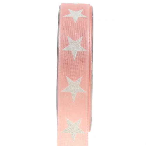 Dekorativt bånd med glimmerstjerne lyserød 25mm 20m