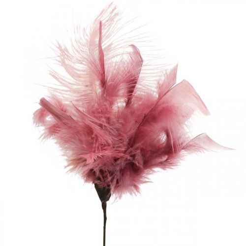 Dekorative fjer på pinden fuglefjer hvid/cremefarvet/dusky pink 3 stk.