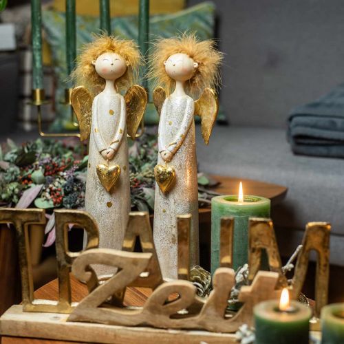 Floristik24 Dekorativ figurengel med hjerte guld juleengel 11,5 × 7,5 × 37cm