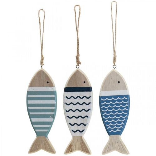 Artikel Deco fisk, træfisk dekoration, fiskevedhæng træ 15cm 3stk