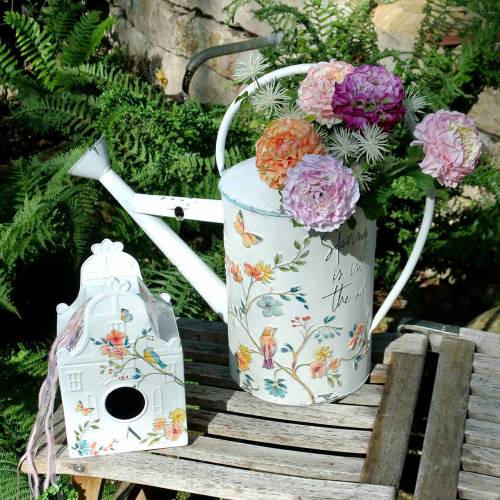 Floristik24 Dekorativ vandingskande med blomstermønster og sigermetal Ø21,5cm H43cm