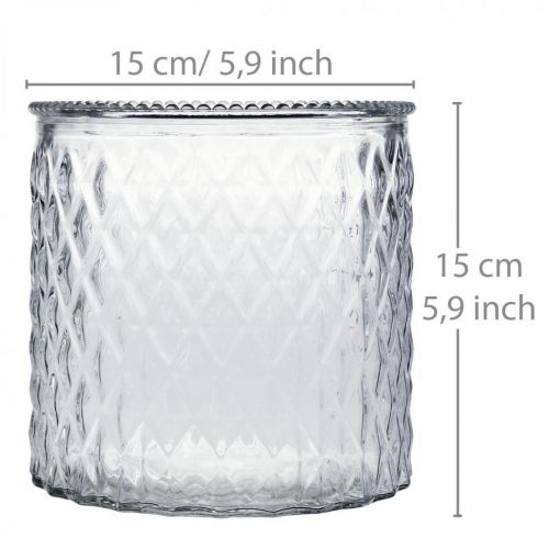 Floristik24 Dekorationsglas, lanterne med diamantmønster, glaskar Ø15cm H15cm