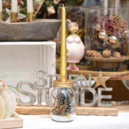 Floristik24 Dekorationsglas med lysestage gyldent metallåg Ø8,5cm H16cm 2stk
