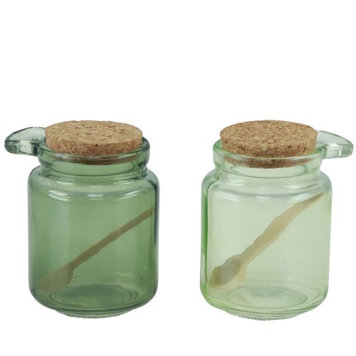 Artikel Dekorationsglas med kork låg og ske grøn Ø7cm H10cm 2stk