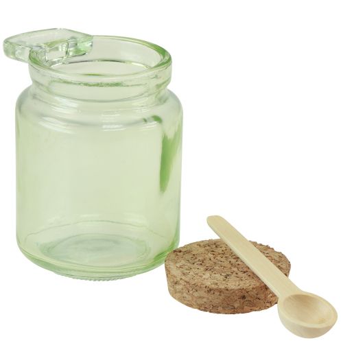 Artikel Dekorationsglas med kork låg og ske grøn Ø7cm H10cm 2stk