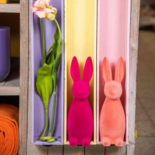 Floristik24 Dekorativ kanin Dekorativ påskehare – 2. valg – Flokket Pink H29,5cm 2 stk.