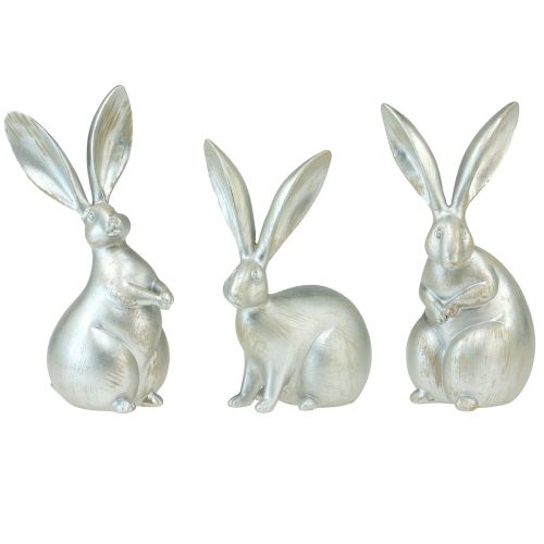 Floristik24 Dekorative kaniner sølv dekorative figurer påske 17,5x20,5cm 3 stk