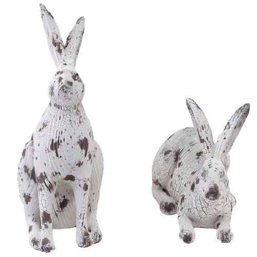 Artikel Dekorative kaniner hvid vintage træ look påske H14,5/24,5 cm 2 stk
