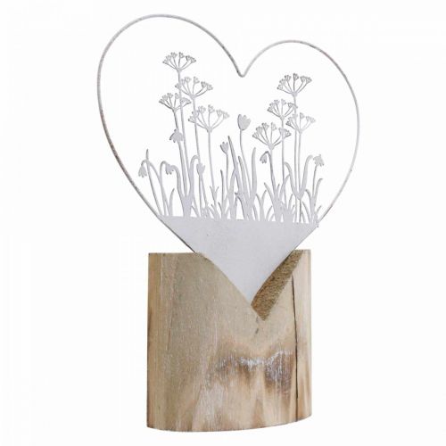 Floristik24 Dekorativ hjerte standee metal træ hvid fjeder dekoration H31cm