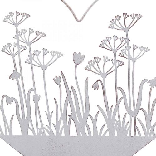 Floristik24 Dekorativ hjerte standee metal træ hvid fjeder dekoration H31cm