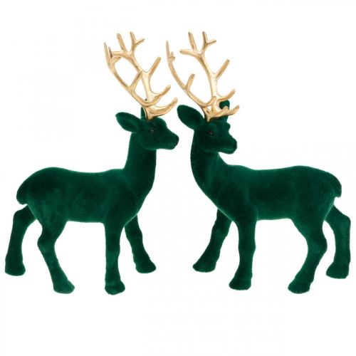Artikel Deco hjortegrøn og guld juledekoration hjortefigurer 20cm 2stk