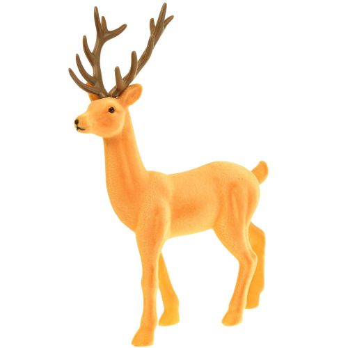 Artikel Dekorativ hjorte rensdyr gul brun dekorativ figur flokket 37cm