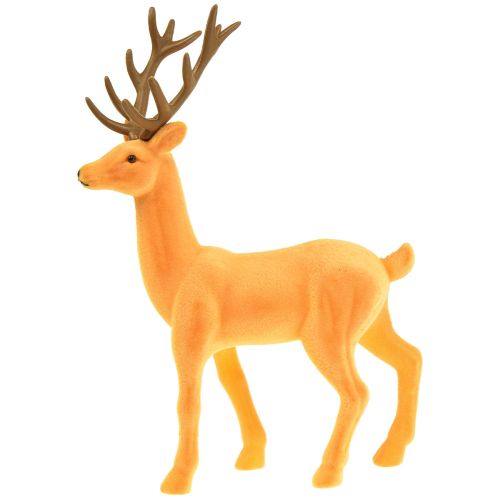 Artikel Dekorativ hjorte rensdyr gul brun dekorativ figur flokket 37cm