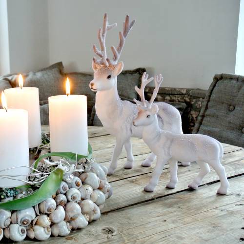 Artikel Dekorativ Rensdyr Hvid med Glitter – Vinter Julepynt 20cm 3stk
