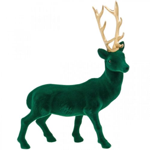 Artikel Deco hjort stående grøn guld juledekoration figur 40cm