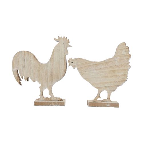 Dekorativ kylling påskedekoration træbordsdekoration 14,5 cm sæt af 2
