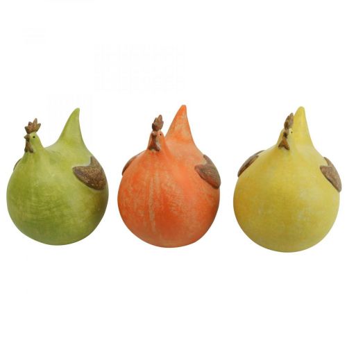 Floristik24 Deco Kylling Farverig påskepynt Grøn/Gul/Orange 13cm 3stk