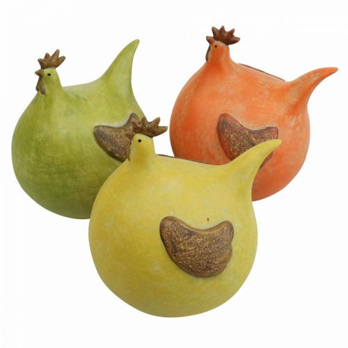 Floristik24 Deco Kylling Farverig påskepynt Grøn/Gul/Orange 13cm 3stk