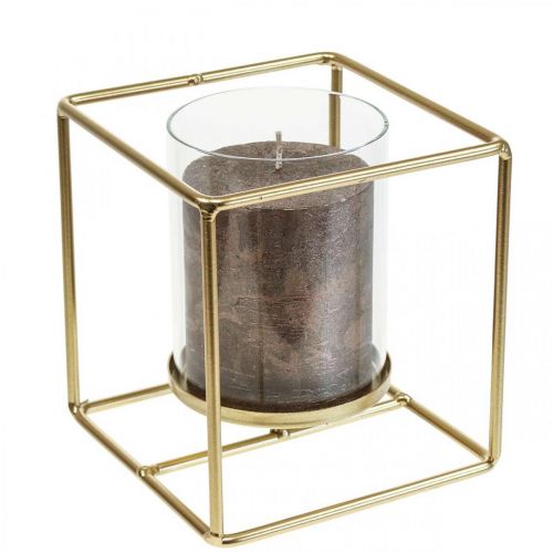 Artikel Dekorativ lysestage guld metal lanterne glas 12×12×13cm
