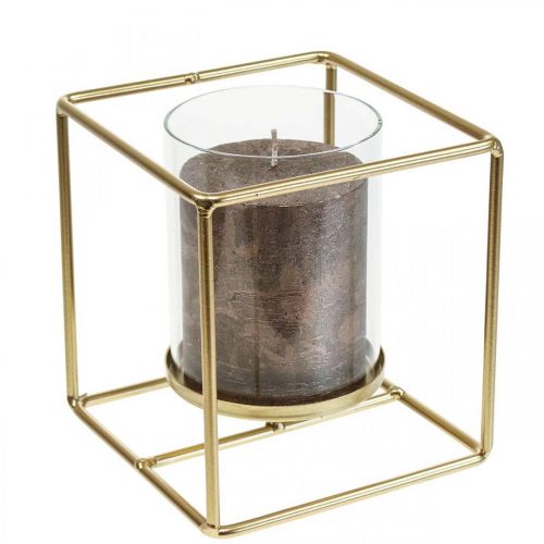Dekorativ lysestage guld metal lanterne glas 12×12×13cm