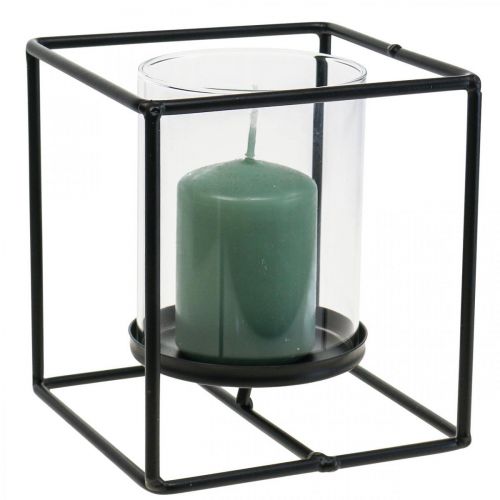 Floristik24 Dekorativ lysestage sort metal lanterne glas 12×12×13cm