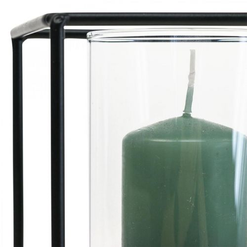 Dekorativ lysestage sort metal lanterne glas 12×12×13cm