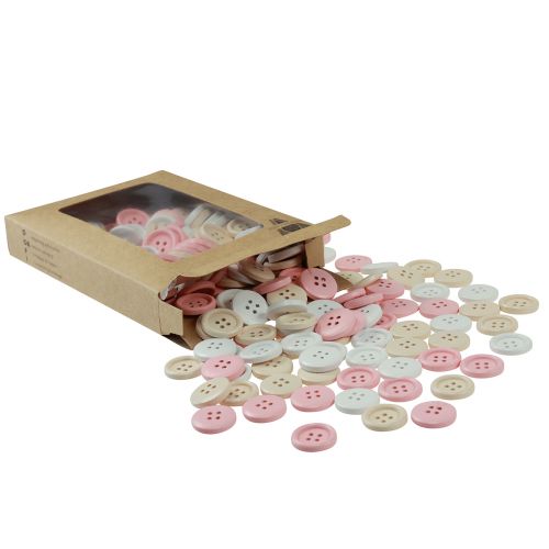 Artikel Dekorative knapper til håndarbejde Træ Ø2cm Creme Pink Hvid 210 Stk
