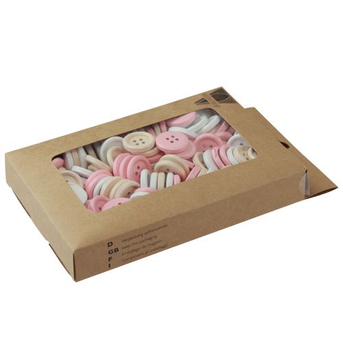 Artikel Dekorative knapper til håndarbejde Træ Ø2cm Creme Pink Hvid 210 Stk