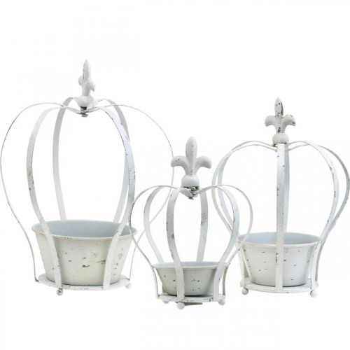 Floristik24 Dekorativ krone hvid shabby chic metal havedekorationssæt med 3