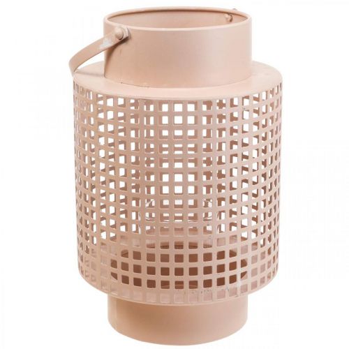 Dekorativ lanterne pink metal lanterne med håndtag Ø18cm H29cm