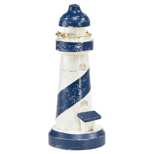 Dekorativ fyrtårnstræ blå hvid maritim Ø7,5cm H19cm
