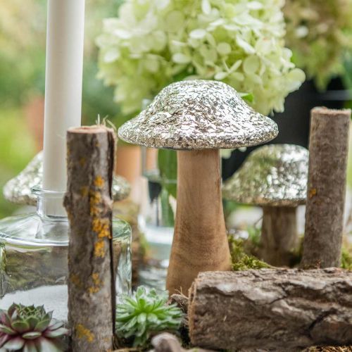 Artikel Deco champignon træ-træsvamp med gyldent mosaikmønster H17cm