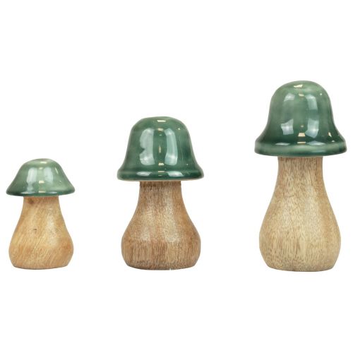 Dekorative svampe træsvampe mørkegrøn blank H6/8/10cm sæt med 3