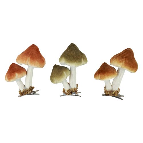 Artikel Deco svampe med klip efterårsdekoration flokket sorteret 9cm 3stk
