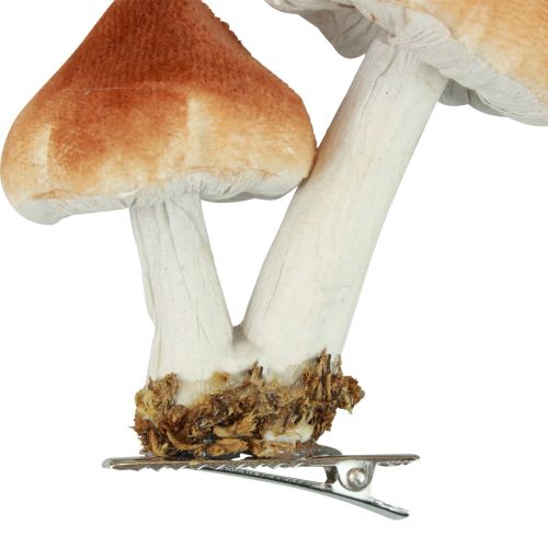 Artikel Pyntesvampe med klip efterårsdekoration flokket assorteret 9cm 3stk