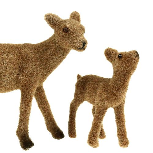 Floristik24 Deco hjort 10cm med fawn brun flocked sæt