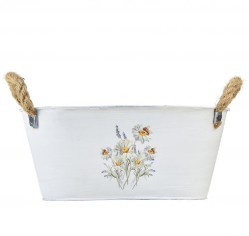 Artikel Dekorativ skål oval metal hvide naturlige blomster dekor L26cm