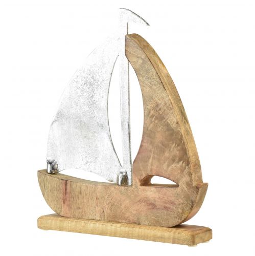Artikel Dekorativt skibstræ metal sølv mangotræ 16,5x4x18,5cm