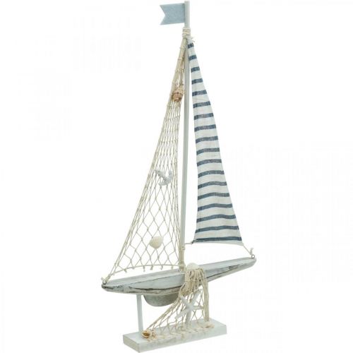 Deco Sejlbåd Træ Hvid Blå Maritim Deco Skib 28×3×55cm