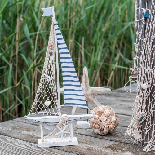 Floristik24 Deco Sejlbåd Træ Hvid Blå Maritim Deco Skib 28×3×55cm