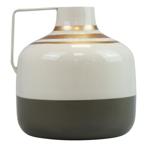 Artikel Dekorativ vase metalhåndtag creme/grå/guld Ø16cm H17cm