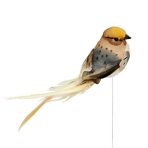 Artikel Dekorativ fugl på trådbrun 15 cm 9stk