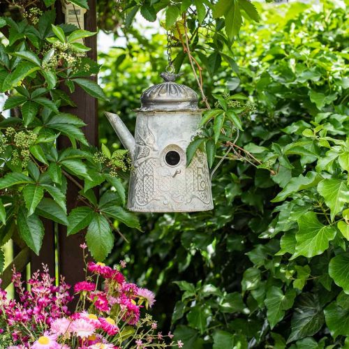 Floristik24 Dekorativt fuglehus vintage, dekorativ kande metal til ophæng H28,5cm