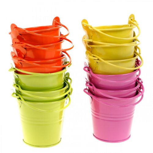 Floristik24 Dekorativ spand farverig metal spand plantekasse assorteret Ø6cm H6cm 12 stk