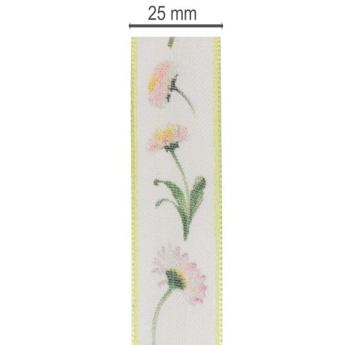 Gavebånd med Bellis blomstermønster til kreativt brug og indpakning, 25 mm x 20 m | Floristik24.dk