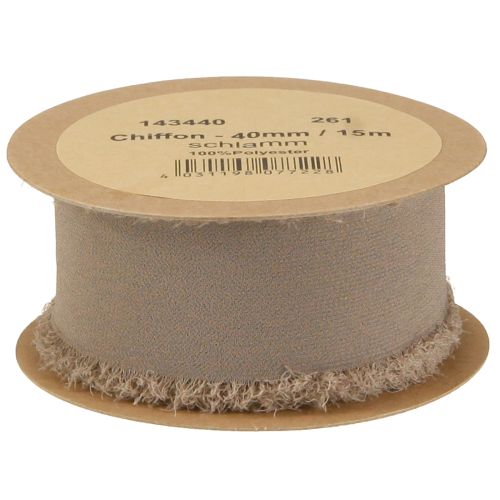 Artikel Dekorativt bånd brunt chiffonbånd mudderbrunt 40mm 15m