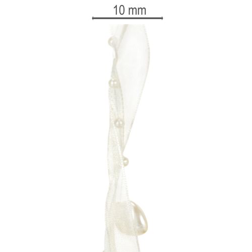 Artikel Dekorativt bånd, cremefarvet, hjerter, perler, bryllupsdekoration, 10 mm, 5 m