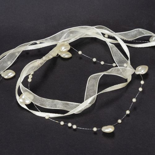 Artikel Dekorativt bånd, cremefarvet, hjerter, perler, bryllupsdekoration, 10 mm, 5 m