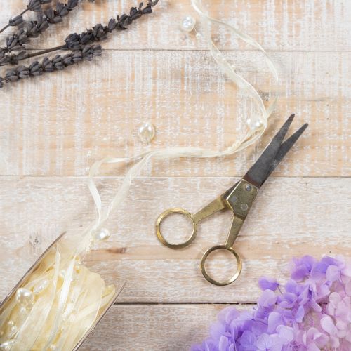 Artikel Dekorativt bånd, cremefarvet, hjerter, perler, bryllupsdekoration, 10 mm, 5 m