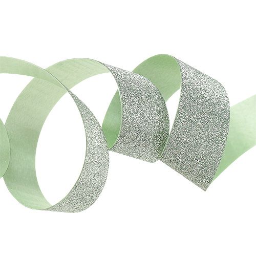 Floristik24 Dekorativ tape lysegrøn med glimmer 10mm 150m